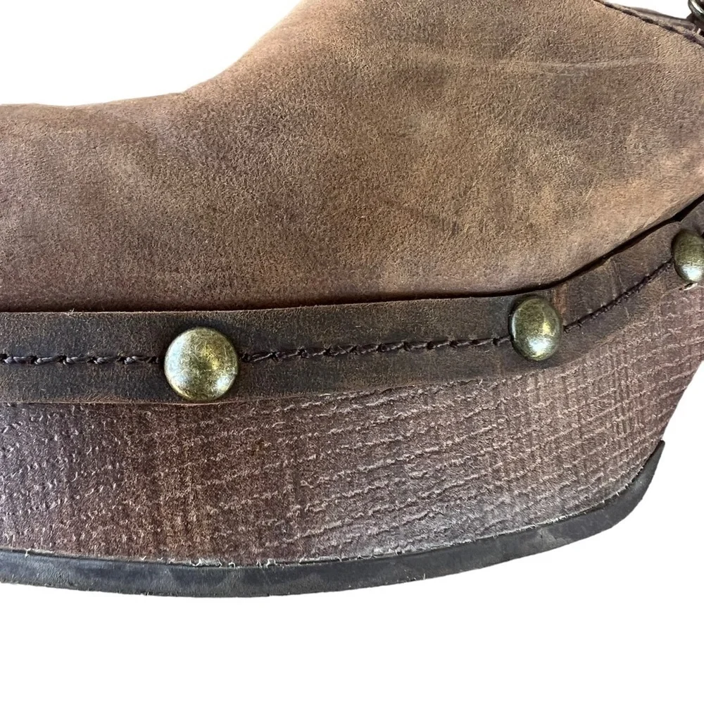 Sbicca Donerail Leather Studded Platform Clog Sandal Brown Size 10 Ankle Strap